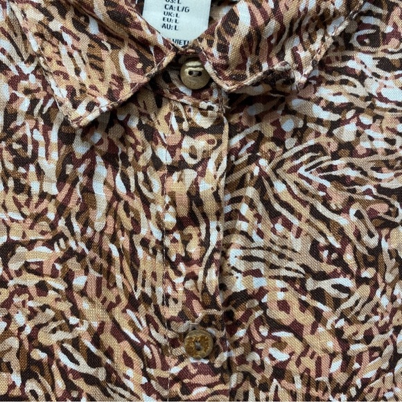 Rachel Zoe 100% Linen Abstract Print Short Sleeve Button Up Top Sz L - Picture 3 of 7